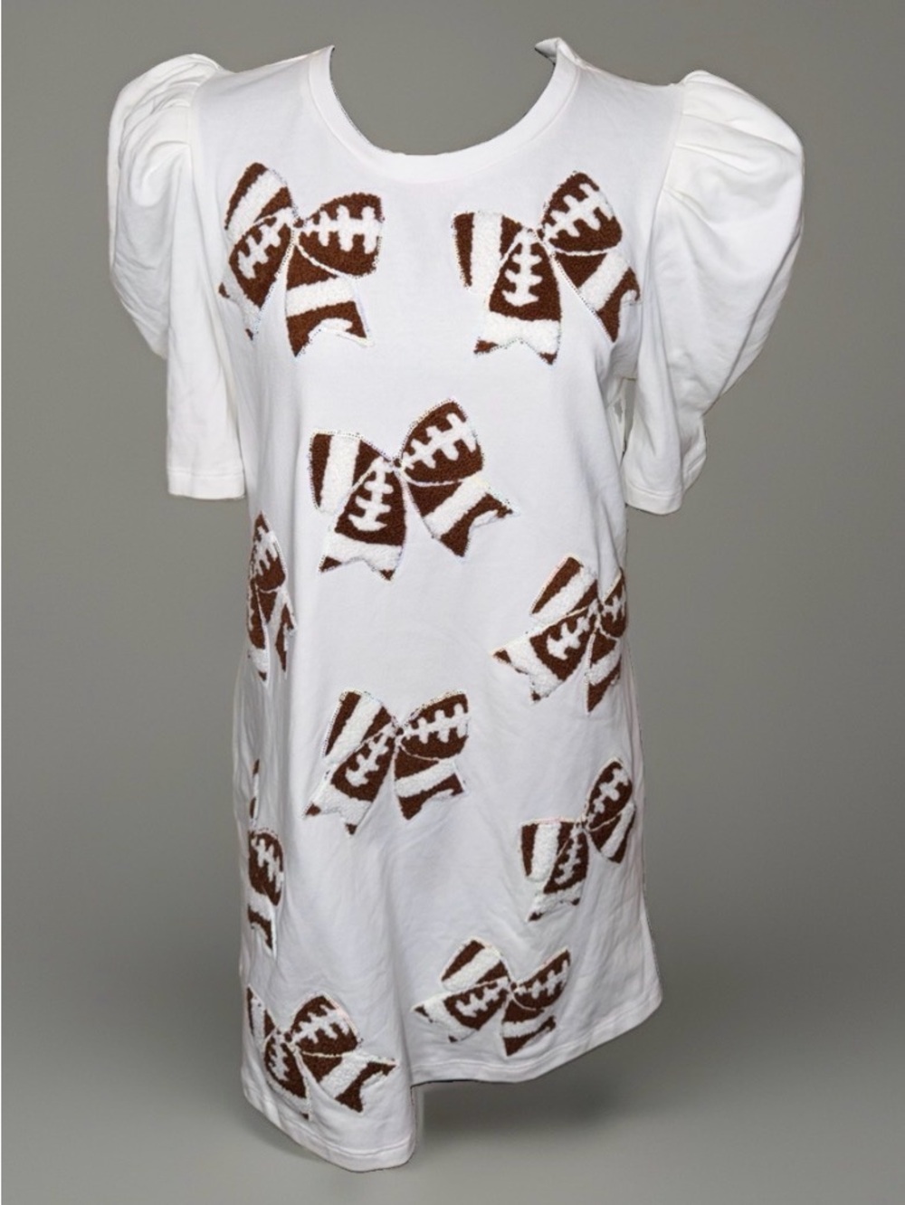 Peach Love California Women’s White Dress Football Bows Pockets Puffed Sleeves M